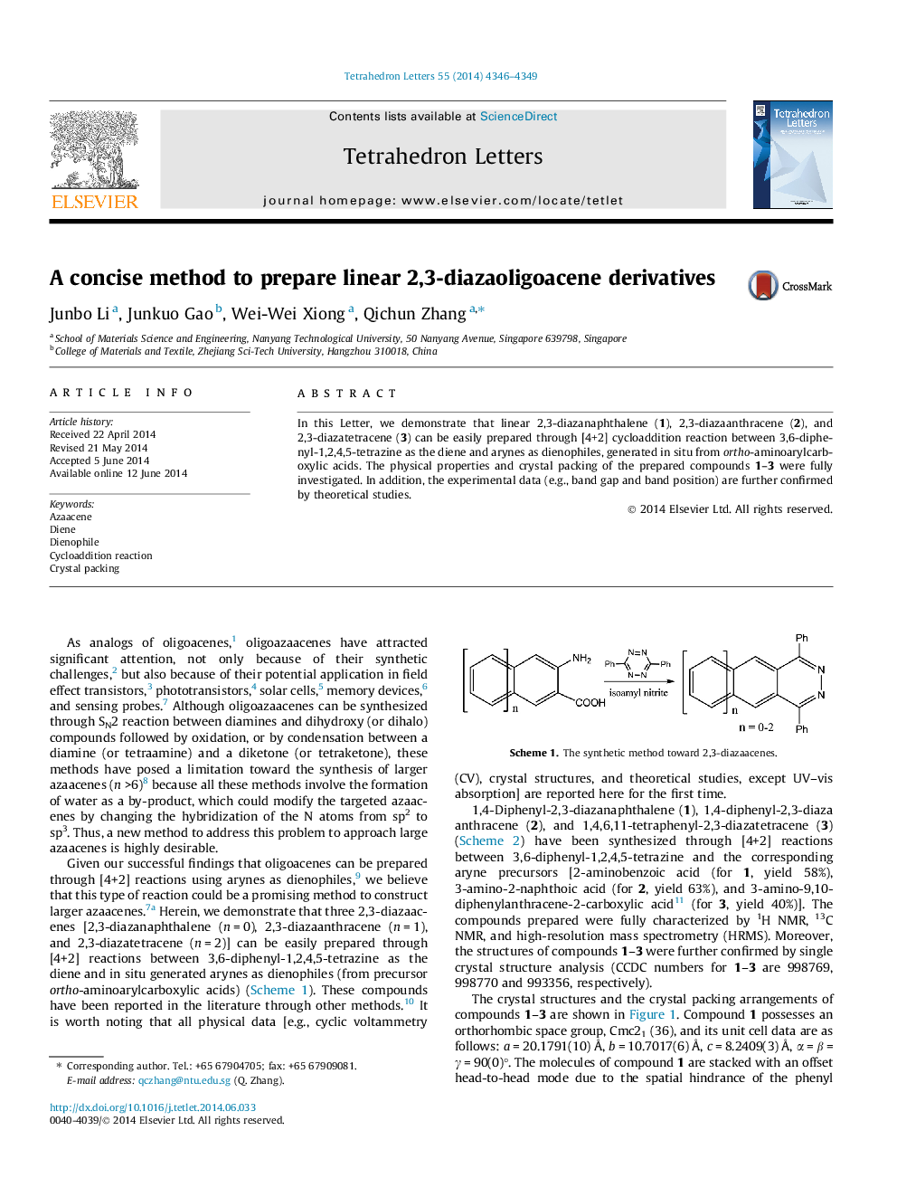 A concise method to prepare linear 2,3-diazaoligoacene derivatives