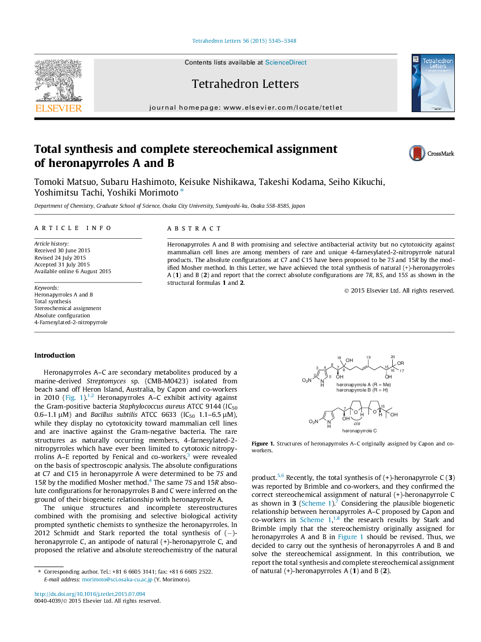 Total synthesis and complete stereochemical assignment of heronapyrroles A and B