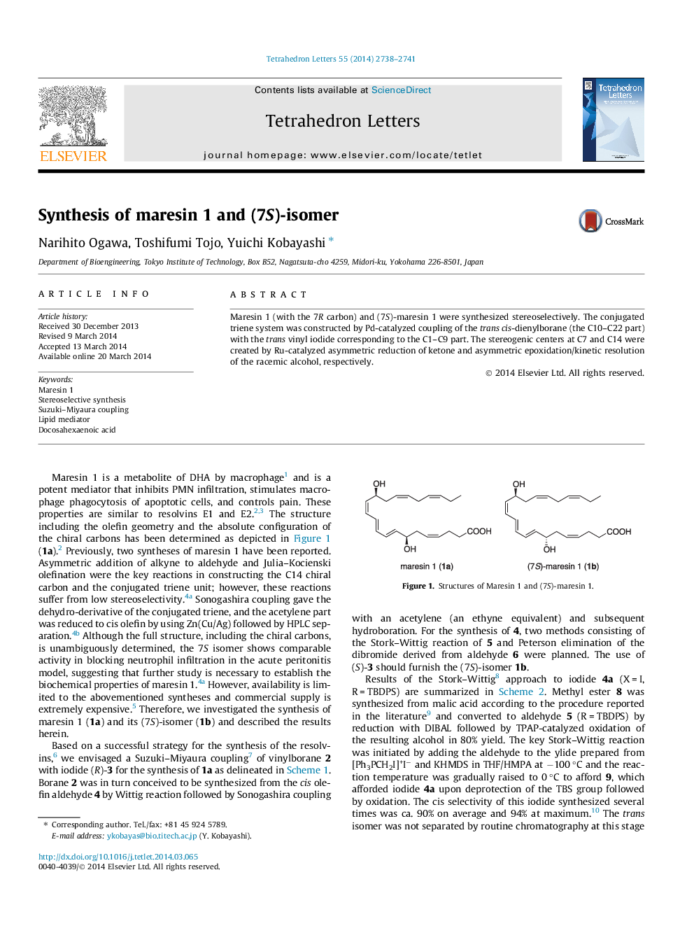 Synthesis of maresin 1 and (7S)-isomer