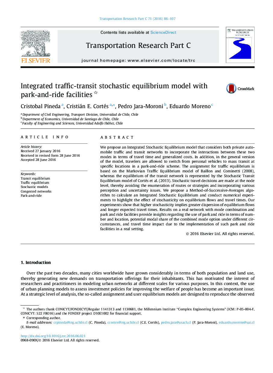 Integrated traffic-transit stochastic equilibrium model with park-and-ride facilities 