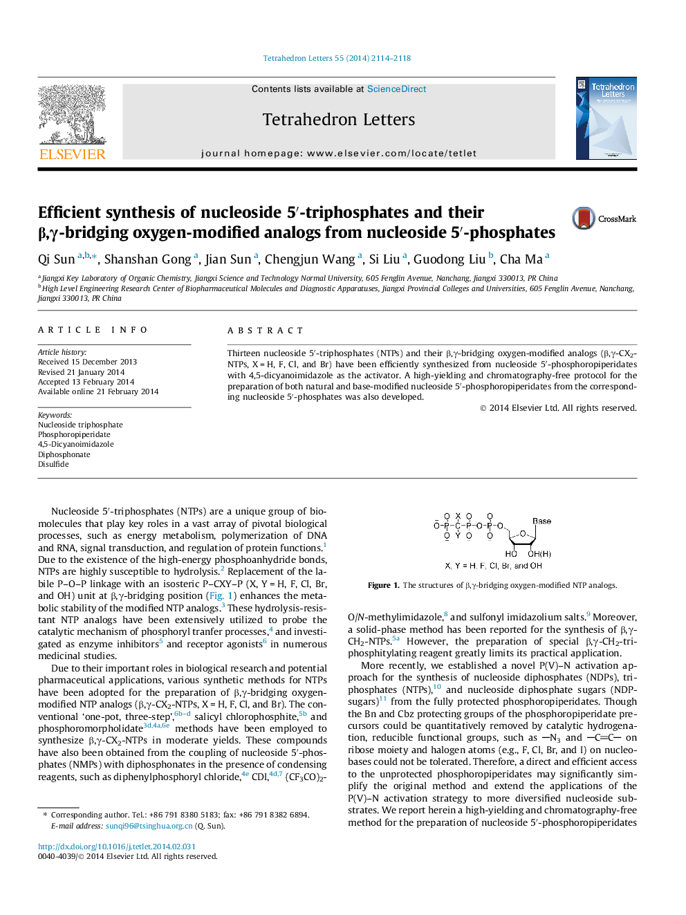 Efficient synthesis of nucleoside 5â²-triphosphates and their Î²,Î³-bridging oxygen-modified analogs from nucleoside 5â²-phosphates