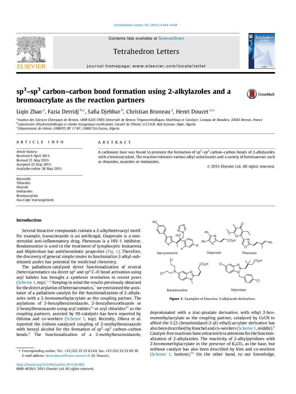 sp3-sp3 carbon-carbon bond formation using 2-alkylazoles and a bromoacrylate as the reaction partners