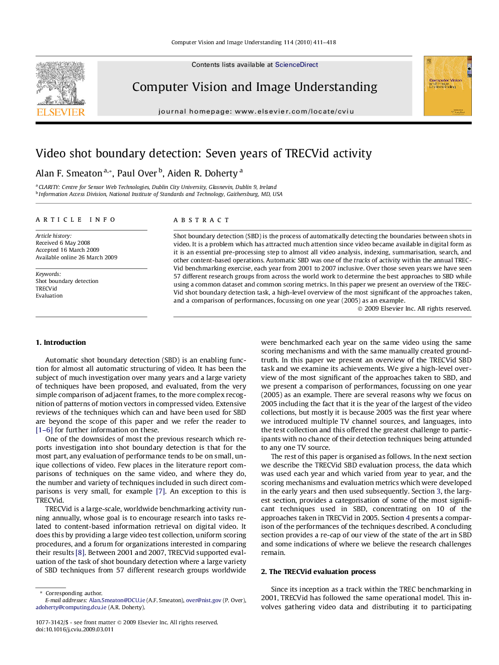 Video shot boundary detection: Seven years of TRECVid activity