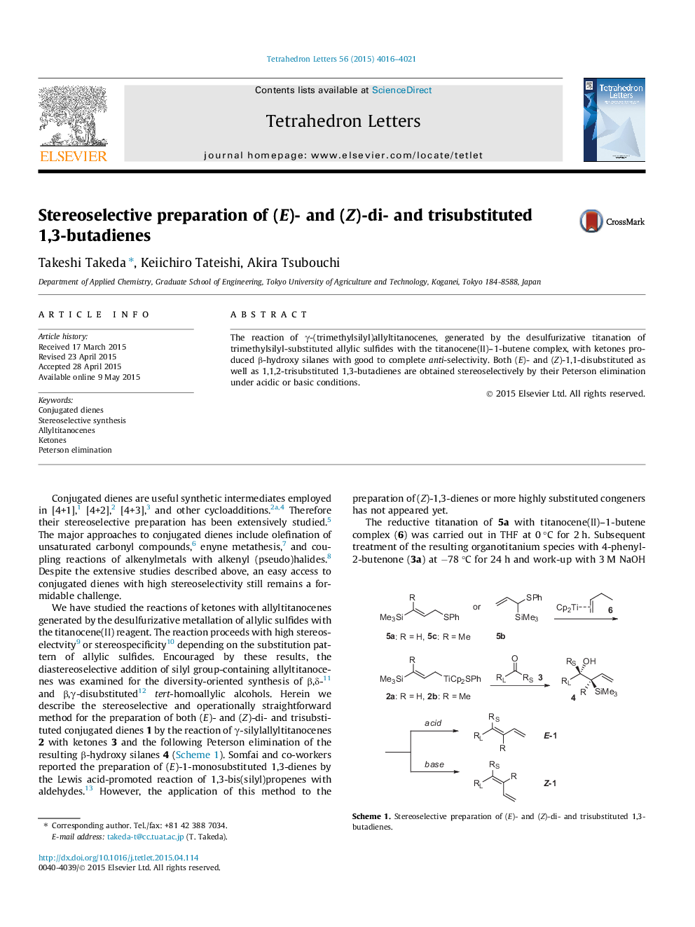 Stereoselective preparation of (E)- and (Z)-di- and trisubstituted 1,3-butadienes