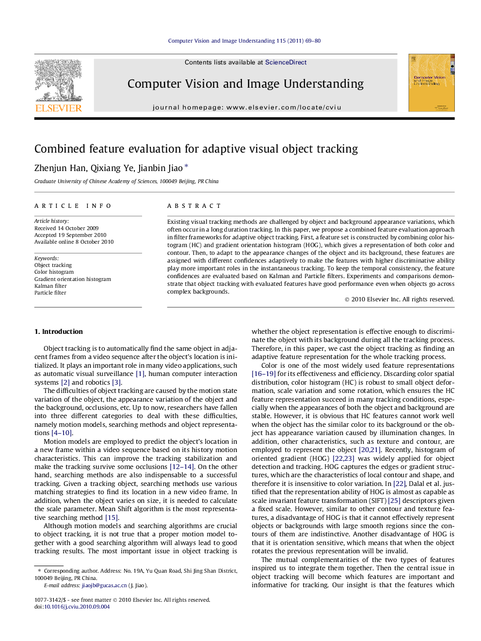 Combined feature evaluation for adaptive visual object tracking