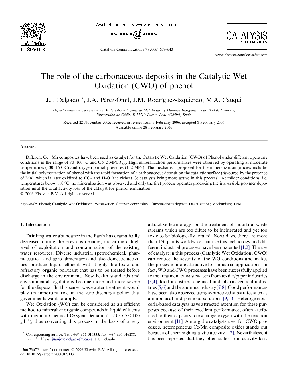 The role of the carbonaceous deposits in the Catalytic Wet Oxidation (CWO) of phenol