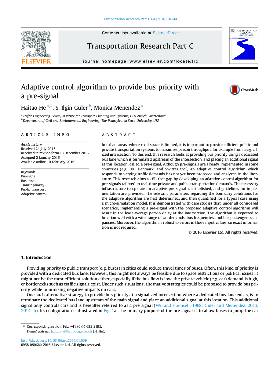 Adaptive control algorithm to provide bus priority with a pre-signal