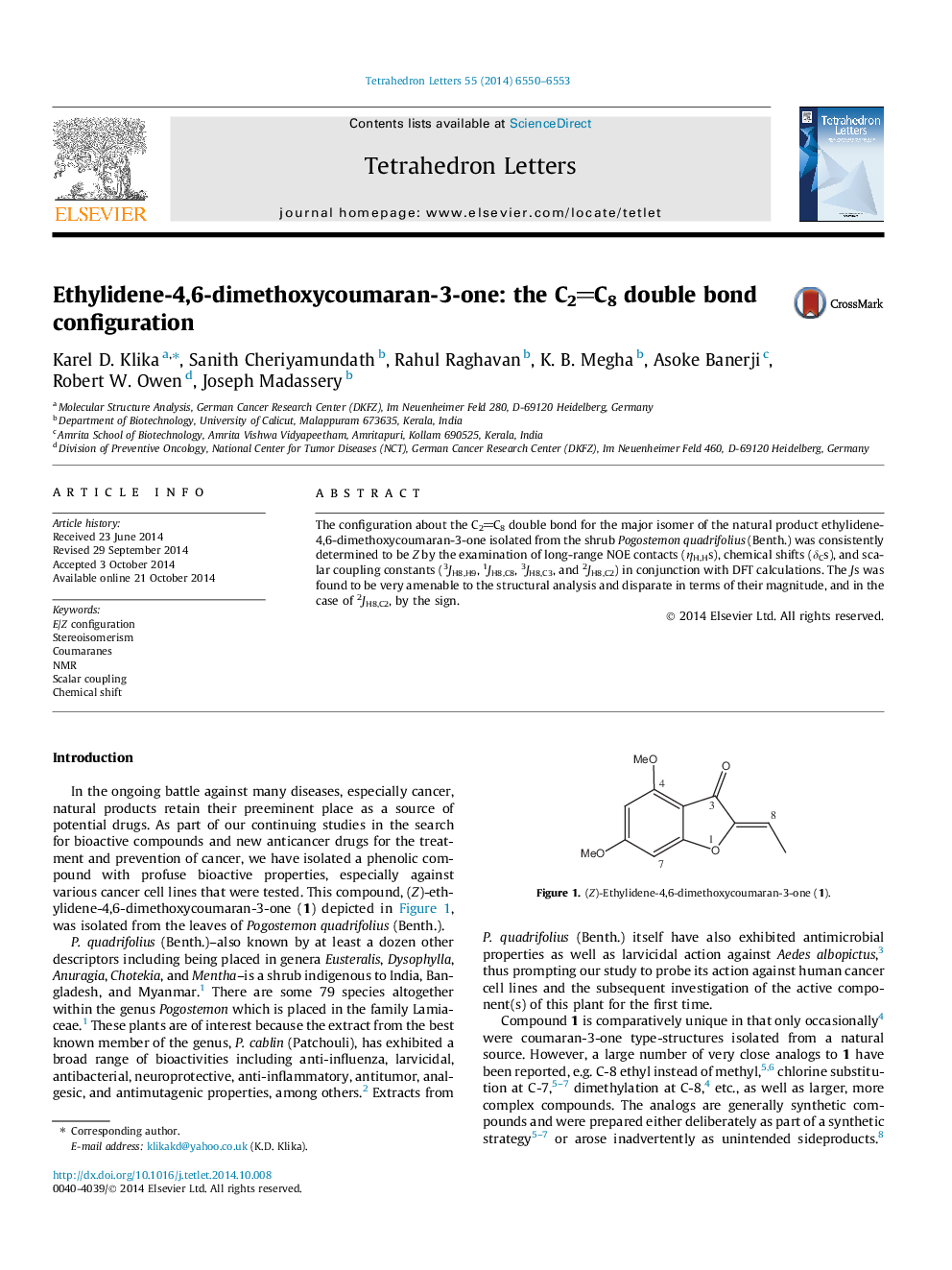 Ethylidene-4,6-dimethoxycoumaran-3-one: the C2C8 double bond configuration