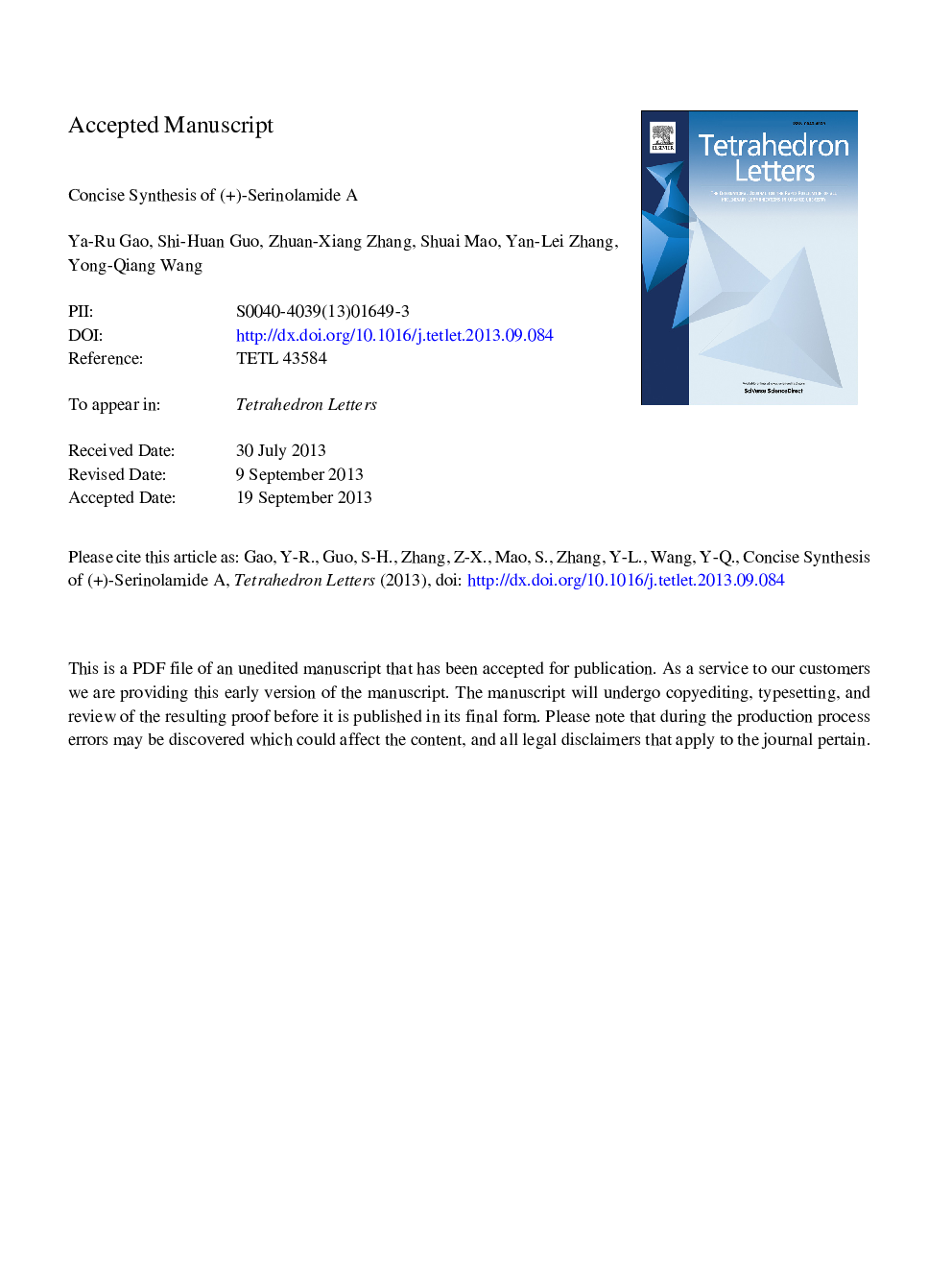 Concise synthesis of (+)-serinolamide A