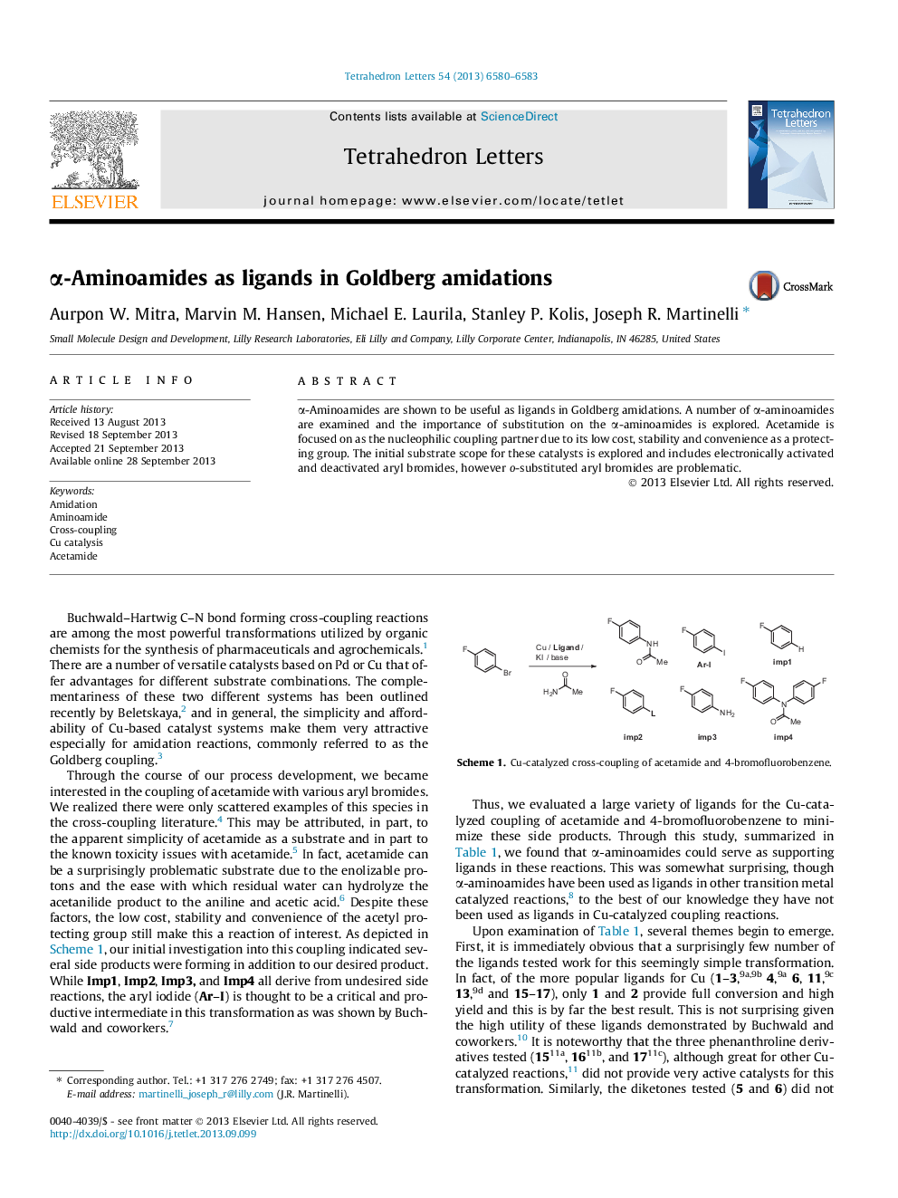 Î±-Aminoamides as ligands in Goldberg amidations