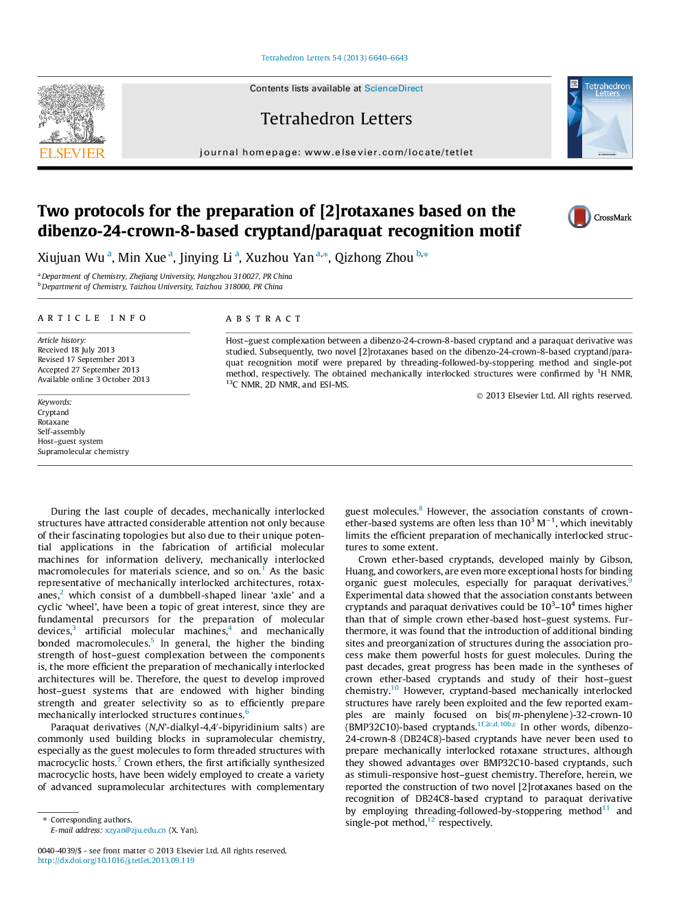 Two protocols for the preparation of [2]rotaxanes based on the dibenzo-24-crown-8-based cryptand/paraquat recognition motif