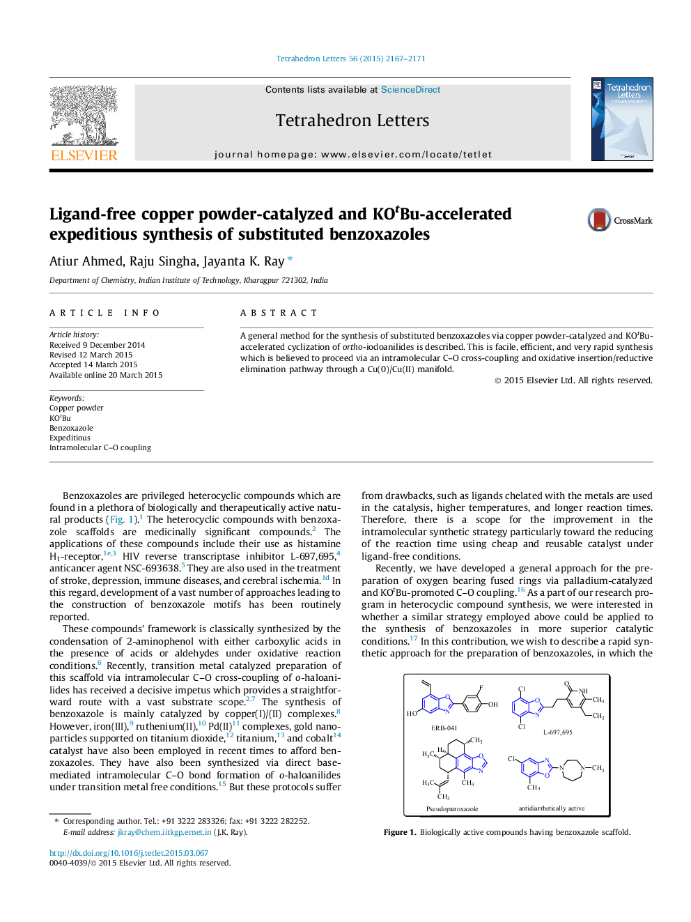 Ligand-free copper powder-catalyzed and KOtBu-accelerated expeditious synthesis of substituted benzoxazoles