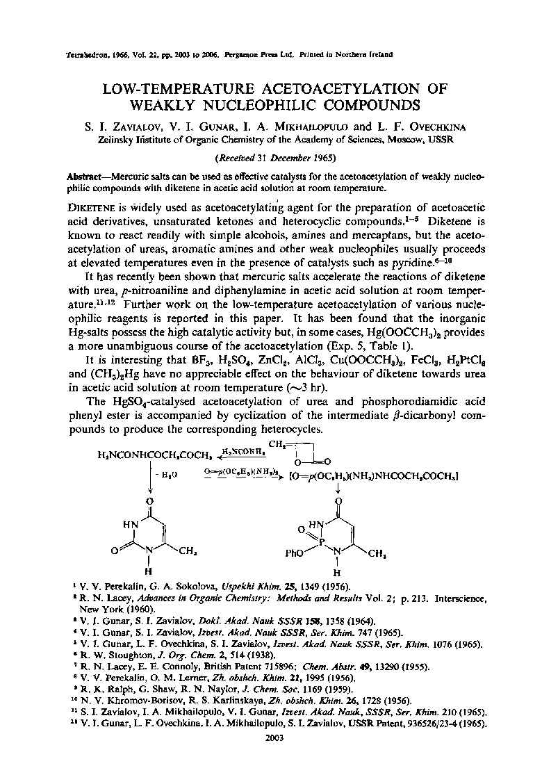 عکس صفحه اول مقاله: Low-temperature acetoacetylation of weakly nucleophilic compounds Low-temperature acetoacetylation of weakly nucleophilic compounds