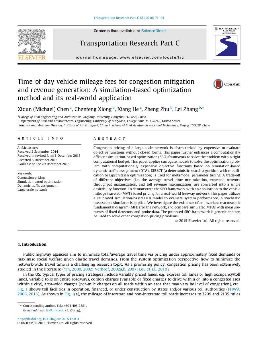 Time-of-day vehicle mileage fees for congestion mitigation and revenue generation: A simulation-based optimization method and its real-world application