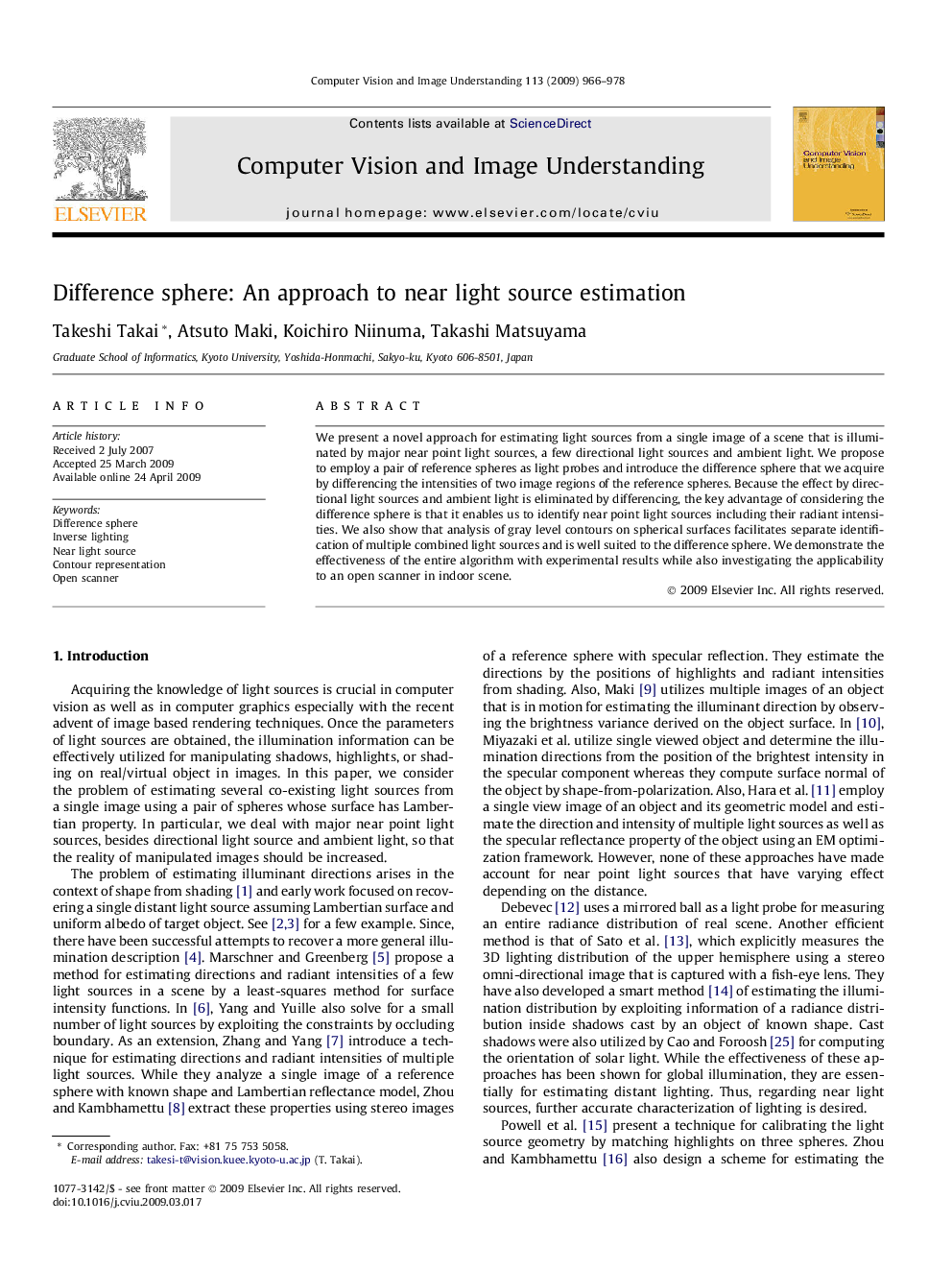 Difference sphere: An approach to near light source estimation