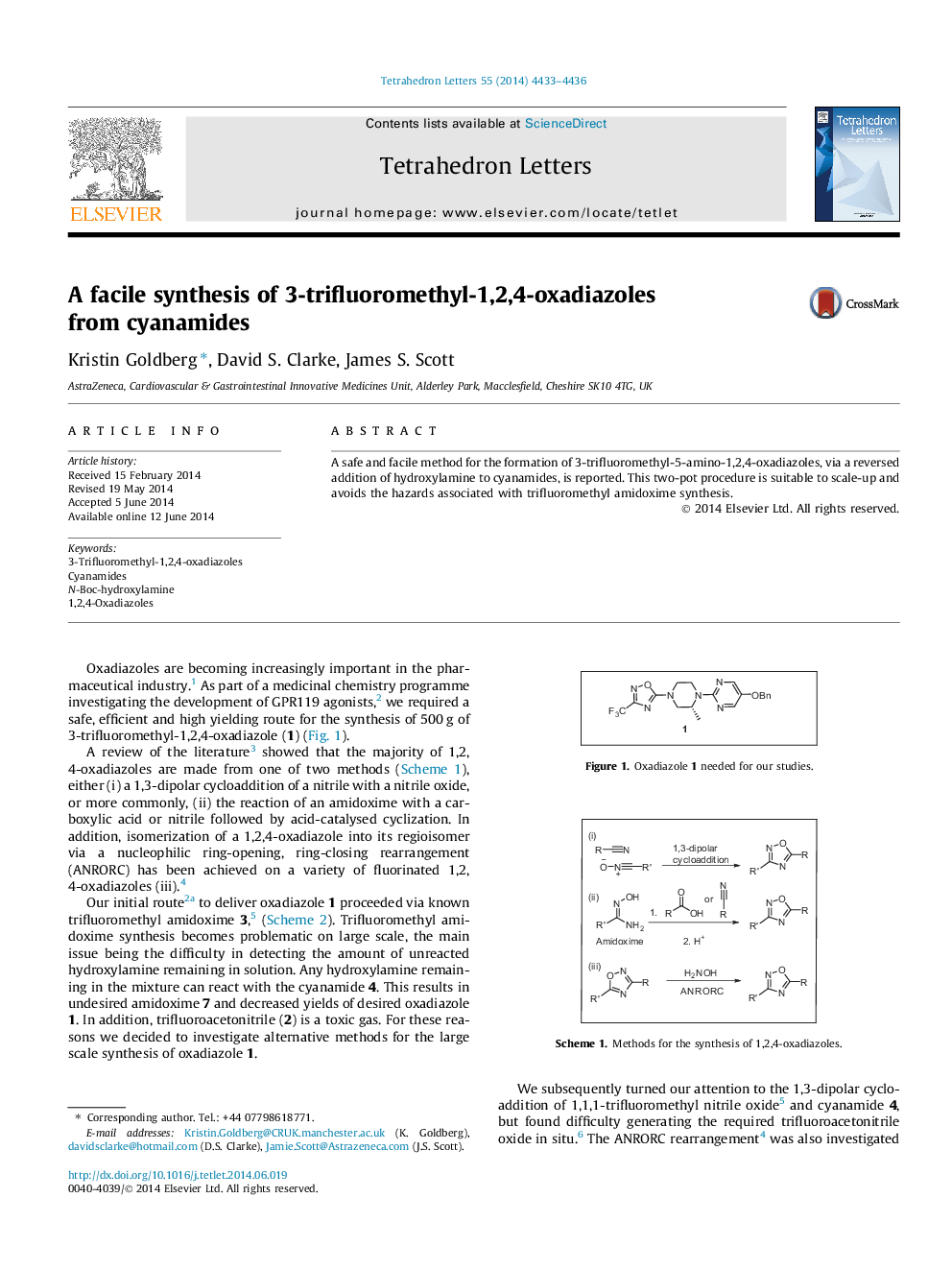 سنتز آسان 3-تری فلوورمتییل-1،2،4-اکسیدیاازول از سیانامید 