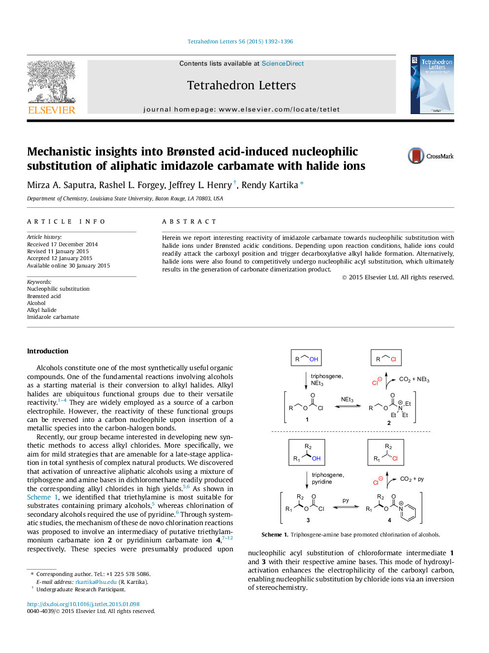 Mechanistic insights into BrÃ¸nsted acid-induced nucleophilic substitution of aliphatic imidazole carbamate with halide ions