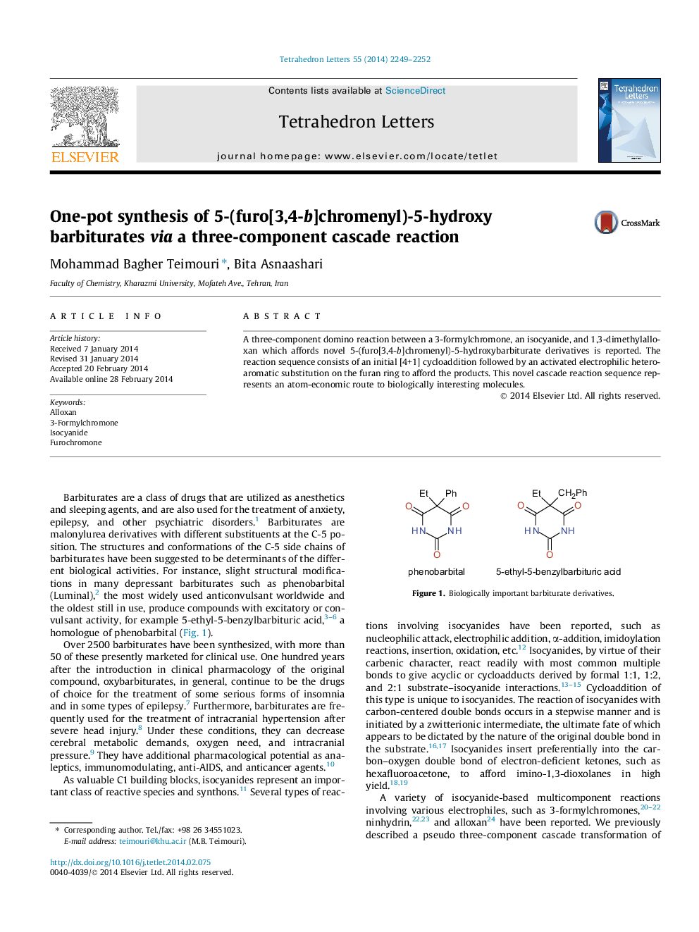 One-pot synthesis of 5-(furo[3,4-b]chromenyl)-5-hydroxybarbiturates via a three-component cascade reaction