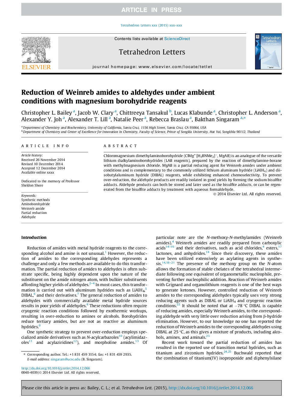 Reduction of Weinreb amides to aldehydes under ambient conditions with magnesium borohydride reagents