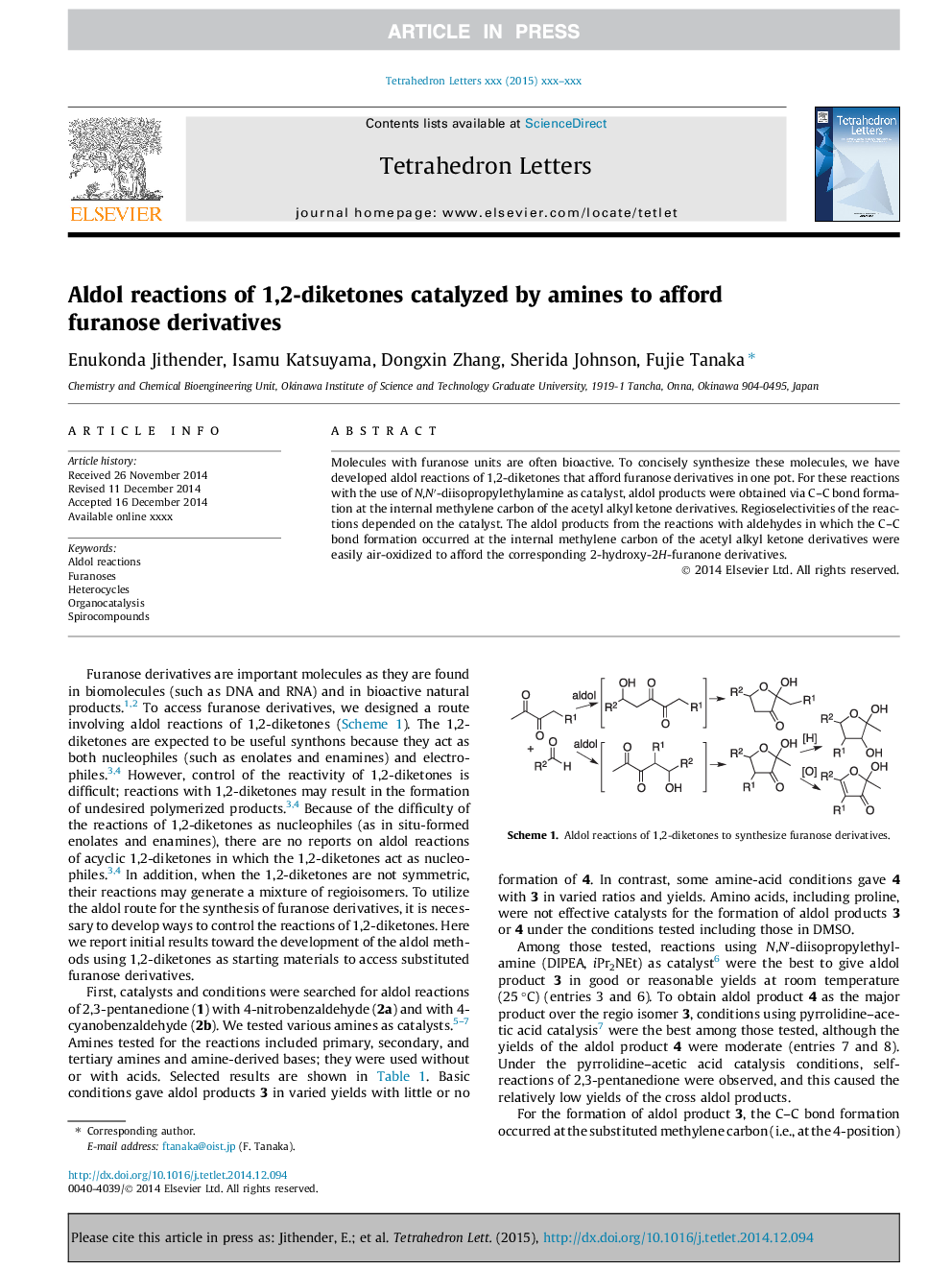 واکنش الدول 1،2-دیکتون های کاتالیز شده توسط آمین ها برای تولید مشتقات فورانوز 