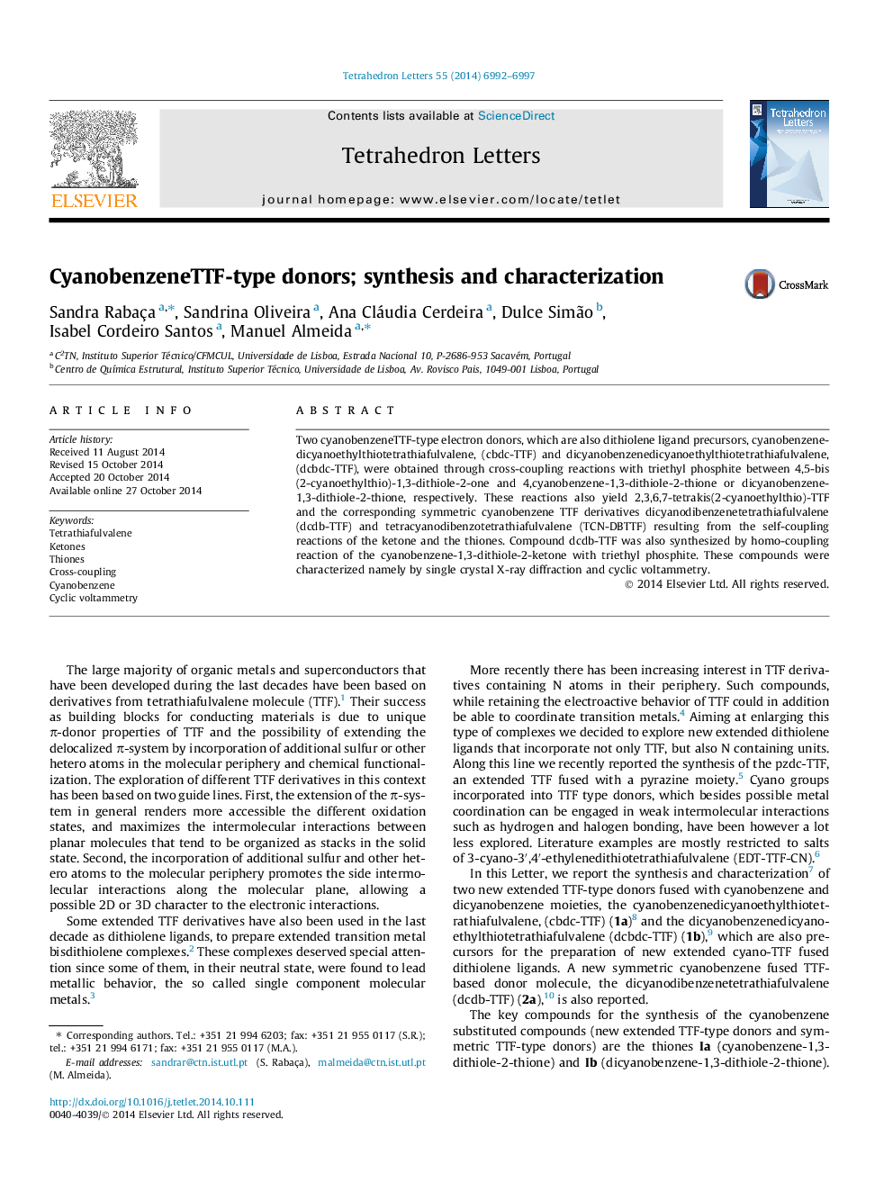 CyanobenzeneTTF-type donors; synthesis and characterization