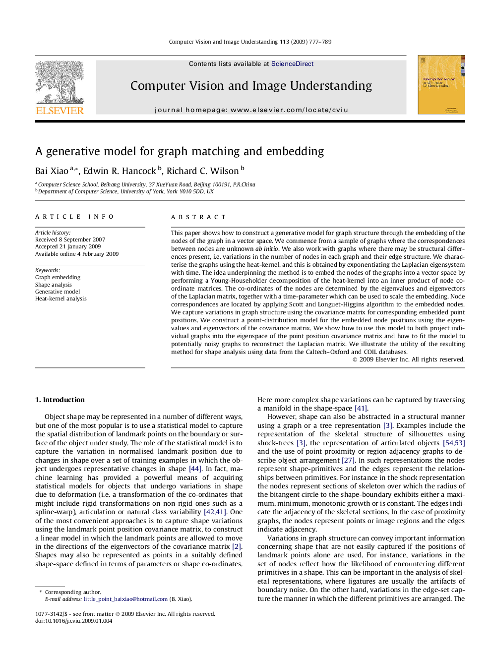 A generative model for graph matching and embedding