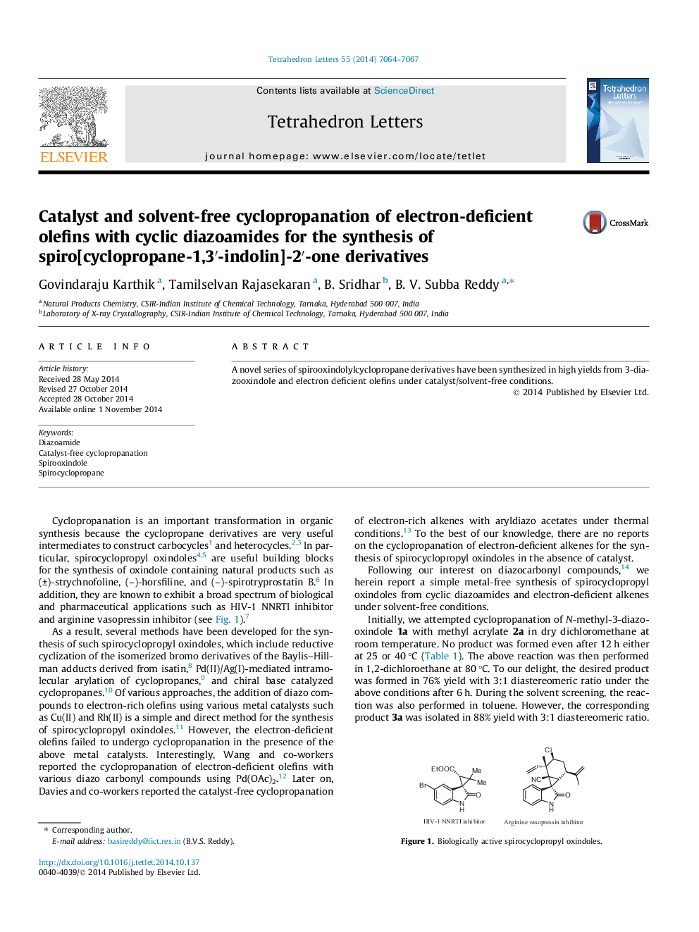 Catalyst and solvent-free cyclopropanation of electron-deficient olefins with cyclic diazoamides for the synthesis of spiro[cyclopropane-1,3â²-indolin]-2â²-one derivatives