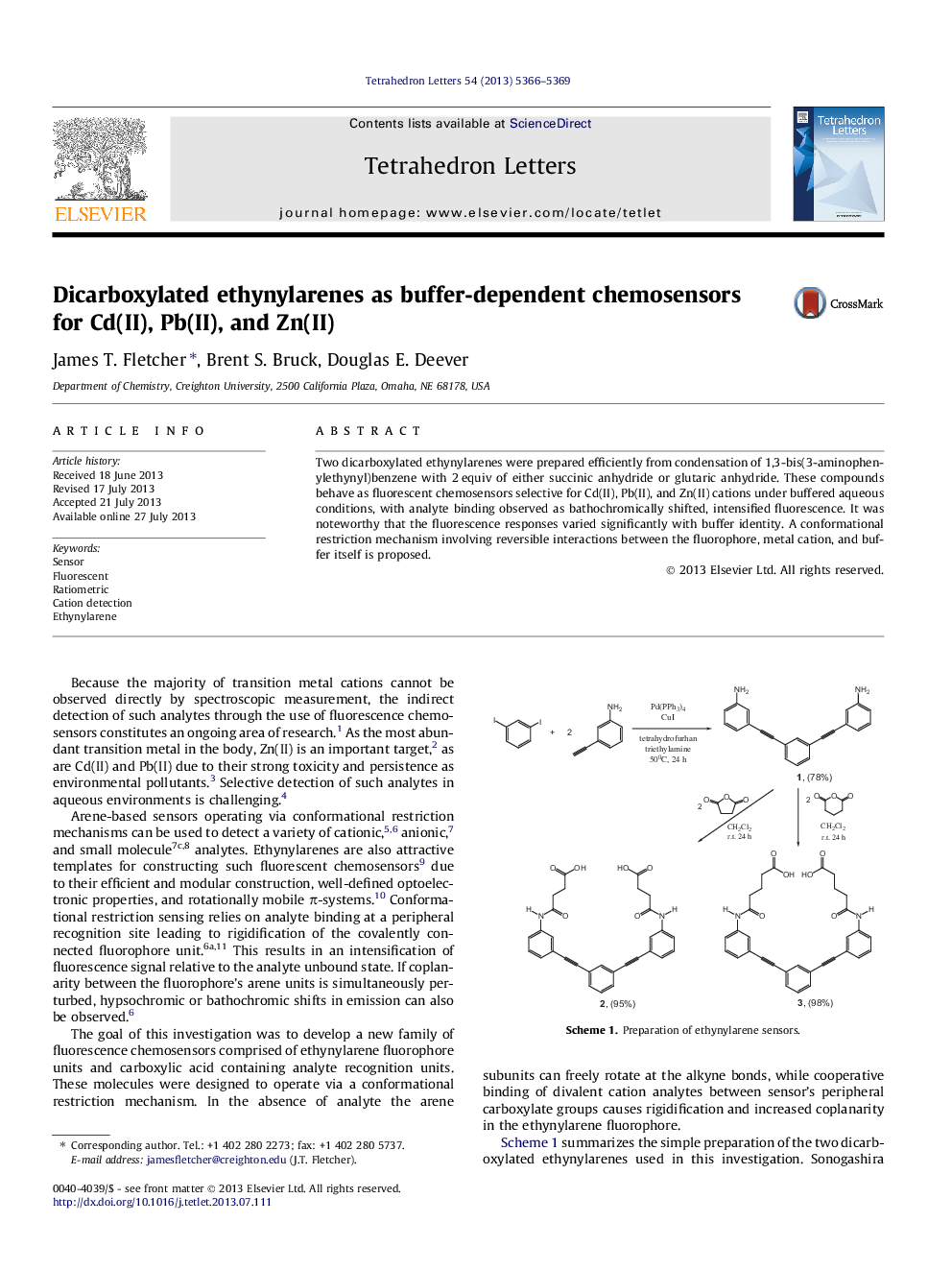 عکس صفحه اول مقاله: Dicarboxylated ethynylarenes as buffer-dependent chemosensors for Cd(II), Pb(II), and Zn(II) Dicarboxylated ethynylarenes as buffer-dependent chemosensors for Cd(II), Pb(II), and Zn(II)