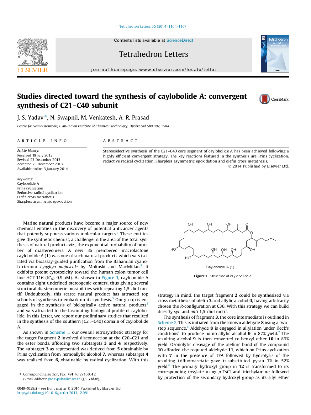 Studies directed toward the synthesis of caylobolide A: convergent synthesis of C21-C40 subunit