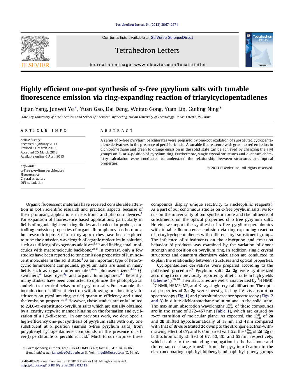 Highly efficient one-pot synthesis of Î±-free pyrylium salts with tunable fluorescence emission via ring-expanding reaction of triarylcyclopentadienes