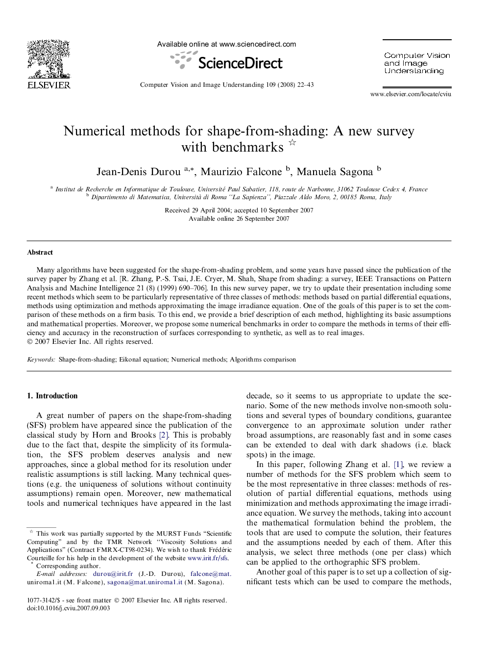 Numerical methods for shape-from-shading: A new survey with benchmarks 