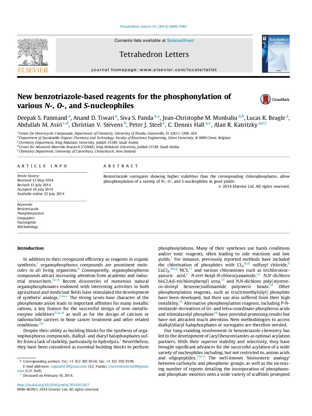 New benzotriazole-based reagents for the phosphonylation of various N-, O-, and S-nucleophiles