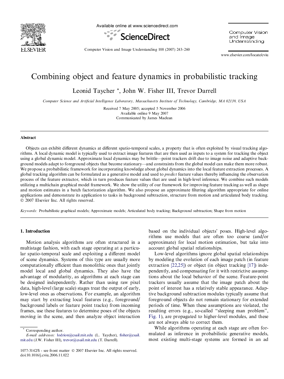 Combining object and feature dynamics in probabilistic tracking