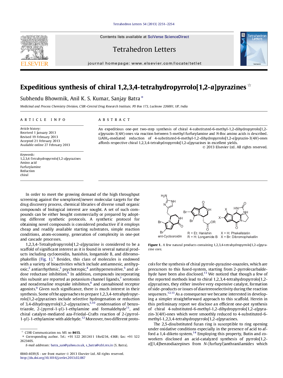 Expeditious synthesis of chiral 1,2,3,4-tetrahydropyrrolo[1,2-a]pyrazines