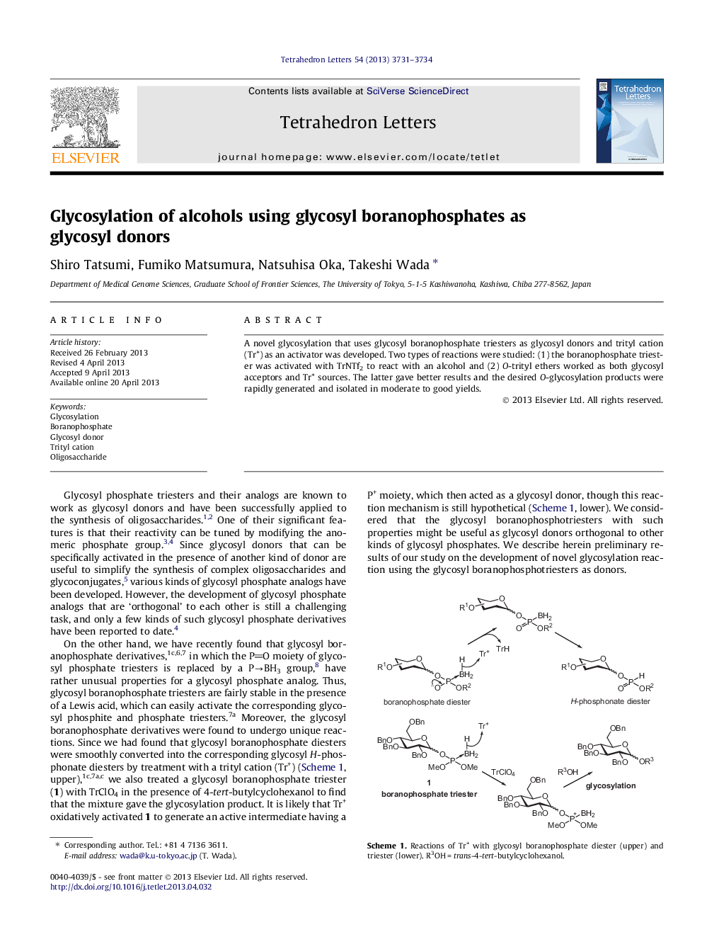 Glycosylation of alcohols using glycosyl boranophosphates as glycosyl donors