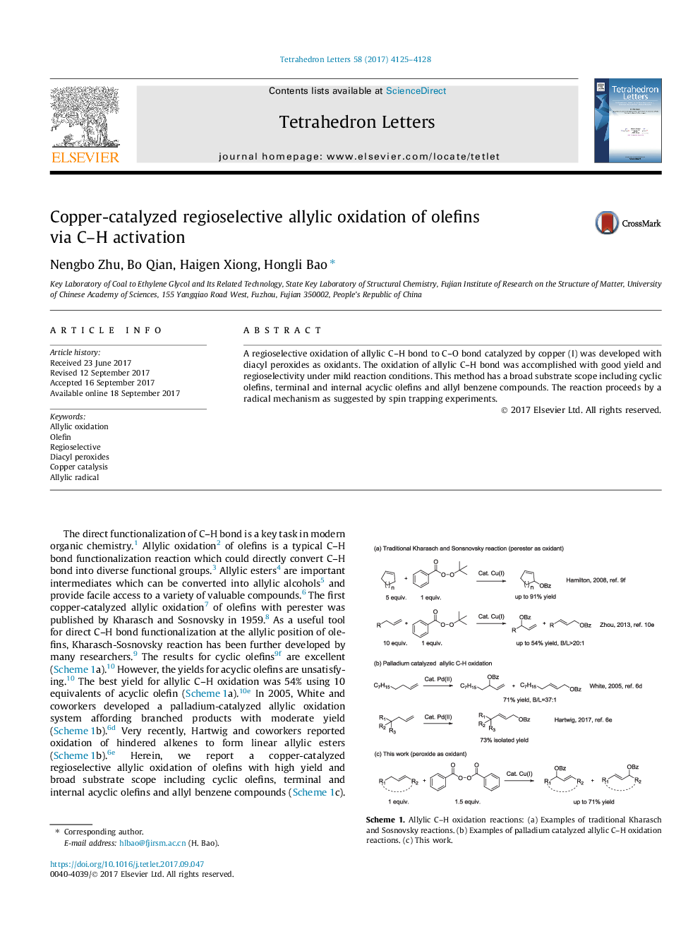 Copper-catalyzed regioselective allylic oxidation of olefins via C-H activation