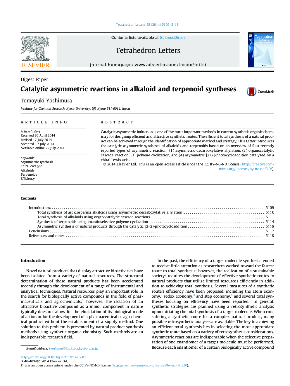 Catalytic asymmetric reactions in alkaloid and terpenoid syntheses