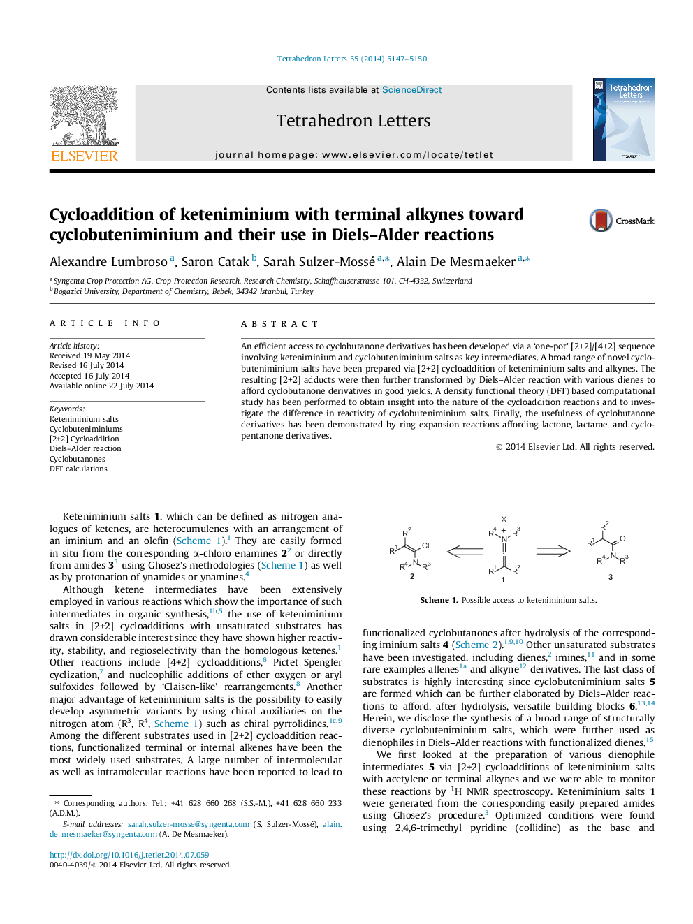 Cycloaddition of keteniminium with terminal alkynes toward cyclobuteniminium and their use in Diels-Alder reactions