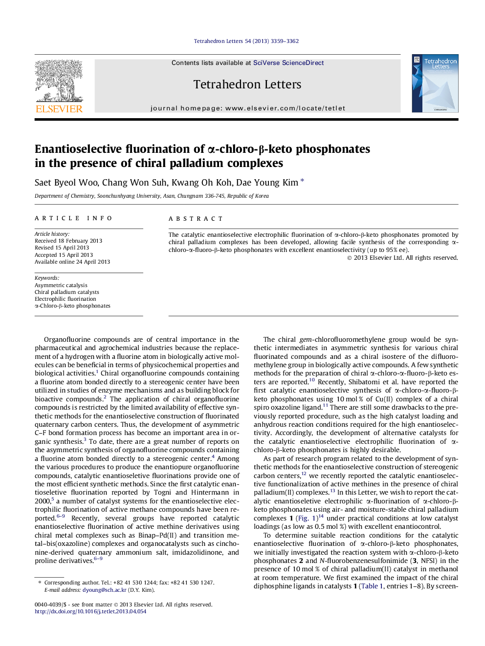 Enantioselective fluorination of Î±-chloro-Î²-keto phosphonates in the presence of chiral palladium complexes