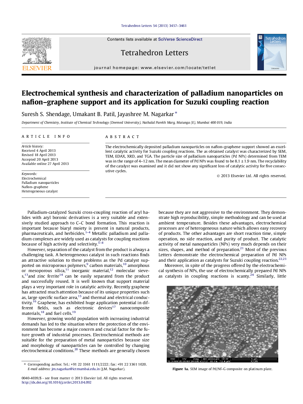 سنتز الکتروشیمیایی و خصوصی سازی نانوذرات پالادیوم بر روی پشتیبانی نافین گرافن و کاربرد آن برای واکنش جوش سوسوکی 