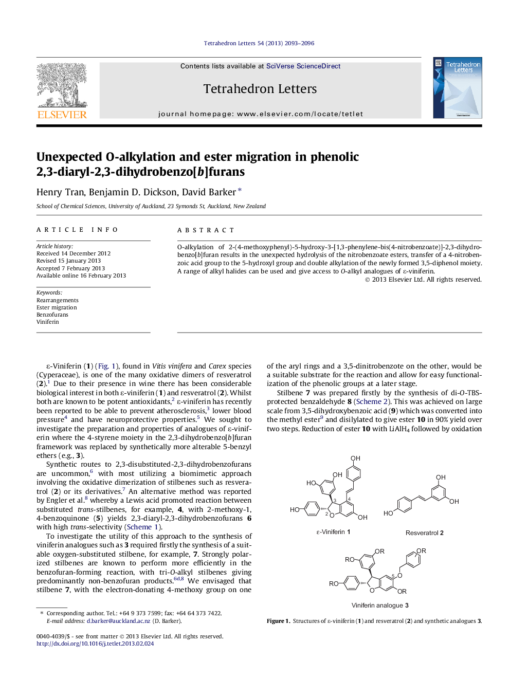 Unexpected O-alkylation and ester migration in phenolic 2,3-diaryl-2,3-dihydrobenzo[b]furans