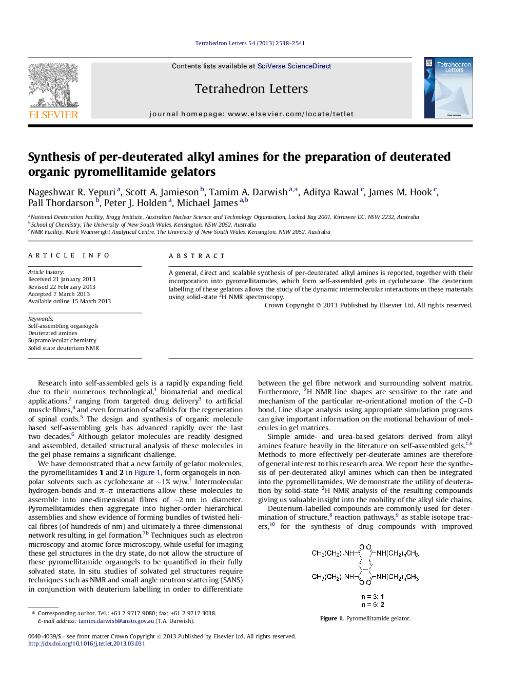 Synthesis of per-deuterated alkyl amines for the preparation of deuterated organic pyromellitamide gelators