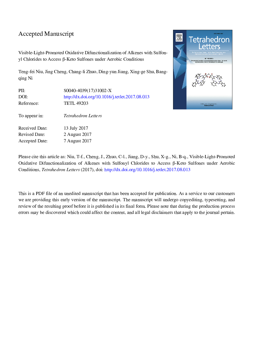 Visible-light-promoted oxidative difunctionalization of alkenes with sulfonyl chlorides to access Î²-keto sulfones under aerobic conditions