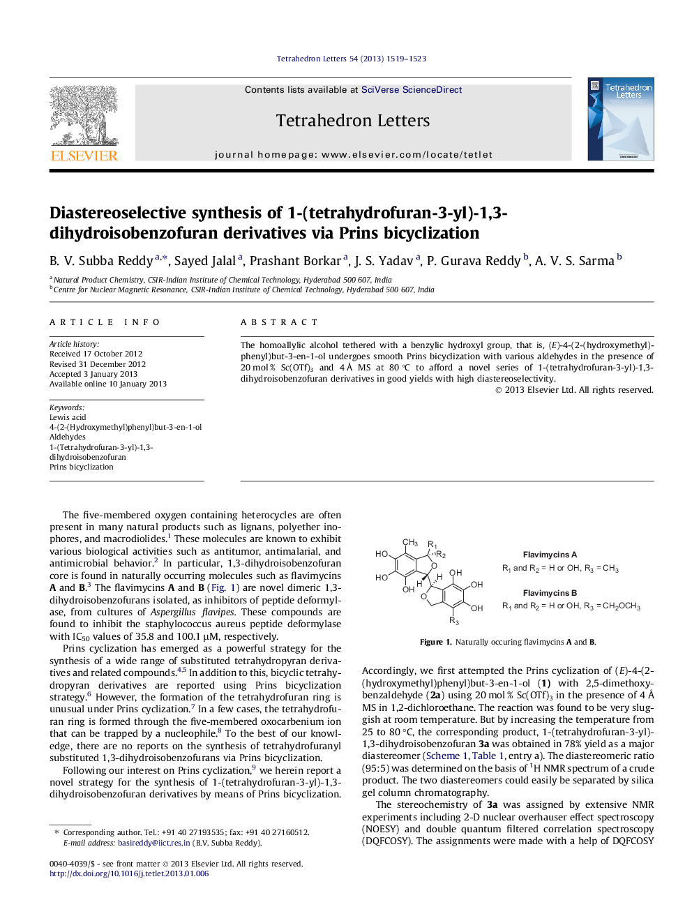 Diastereoselective synthesis of 1-(tetrahydrofuran-3-yl)-1,3-dihydroisobenzofuran derivatives via Prins bicyclization