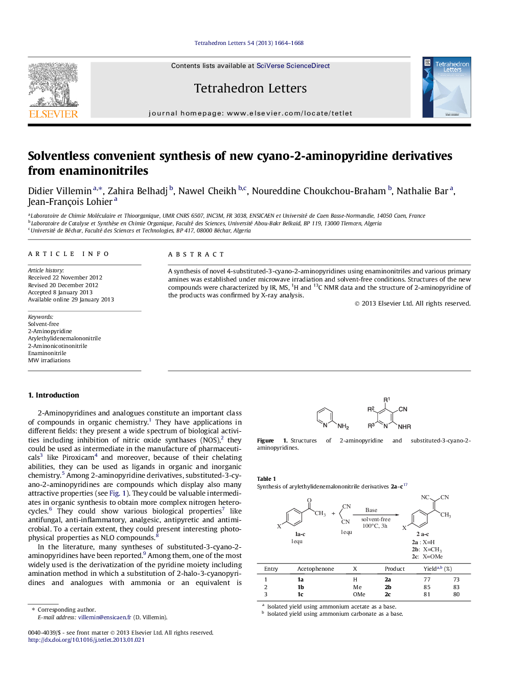 Solventless convenient synthesis of new cyano-2-aminopyridine derivatives from enaminonitriles