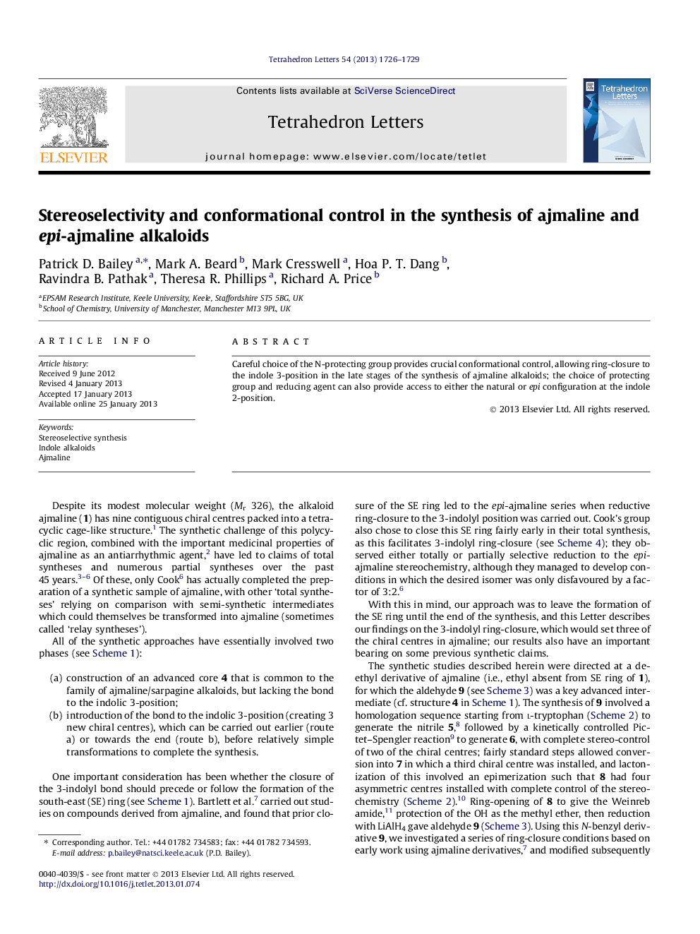 Stereoselectivity and conformational control in the synthesis of ajmaline and epi-ajmaline alkaloids