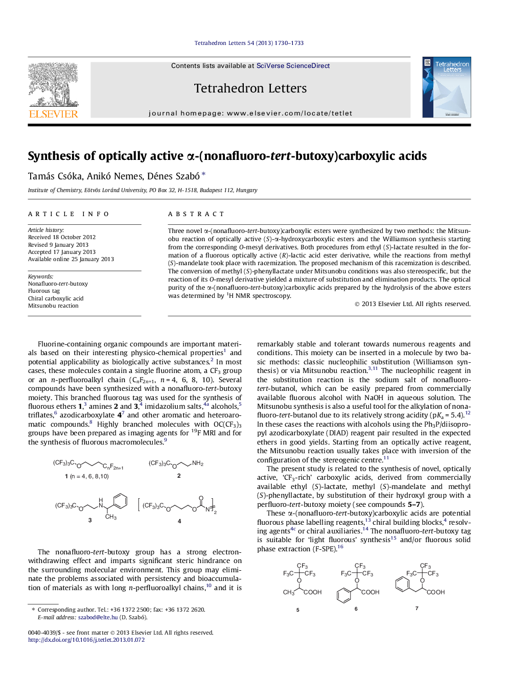 Synthesis of optically active Î±-(nonafluoro-tert-butoxy)carboxylic acids