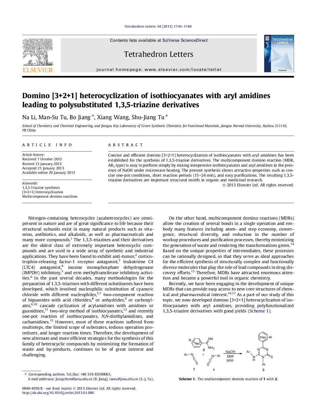 Domino [3+2+1] heterocyclization of isothiocyanates with aryl amidines leading to polysubstituted 1,3,5-triazine derivatives