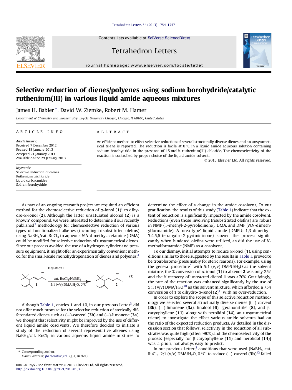 Selective reduction of dienes/polyenes using sodium borohydride/catalytic ruthenium(III) in various liquid amide aqueous mixtures