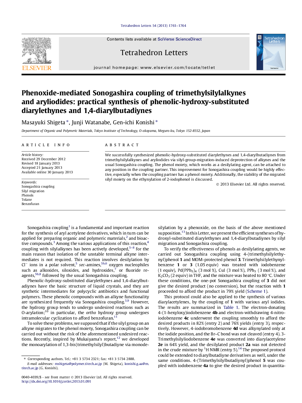 اتصال سونوگاشیرا از تریتیلیسیلیلکولین ها و آرییلودید ها به وسیله فنوکسیست: سنتز عملی دیاریلتین های فنول هیدروکسی-جایگزین و 1،4-دیاریلوبادین ها 